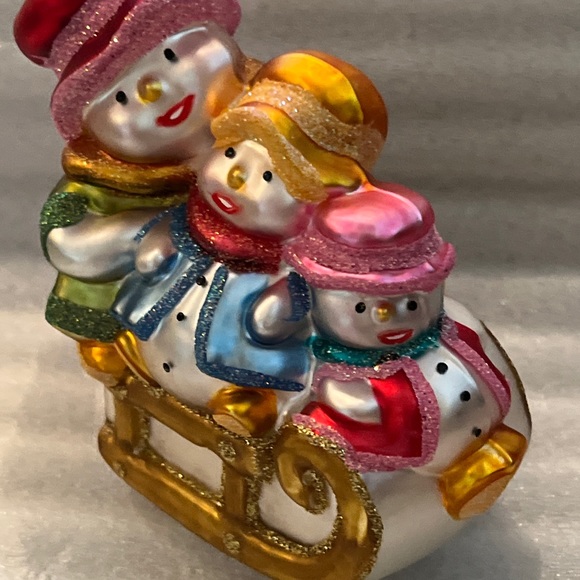 art stodio Other - 4 Snowmen In A Sleigh Glass Christmas/Holiday Ornament